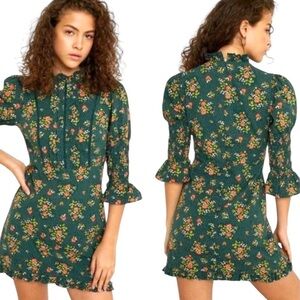 Laura Ashley Urban Outfitters | Green Floral Maisy Mock Neck Mini Dress NWT
